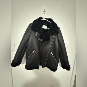 Zara Black Shearling Faux Leather Jacket